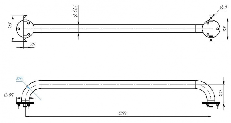 Поручень вдоль борта 1 м, плитка (AISI 316L)  АС 12.101/L 