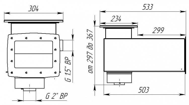 Скиммер с удлинённым раструбом с герконовым датчиком уровня (AISI 316L)  АС 05.180/LА 