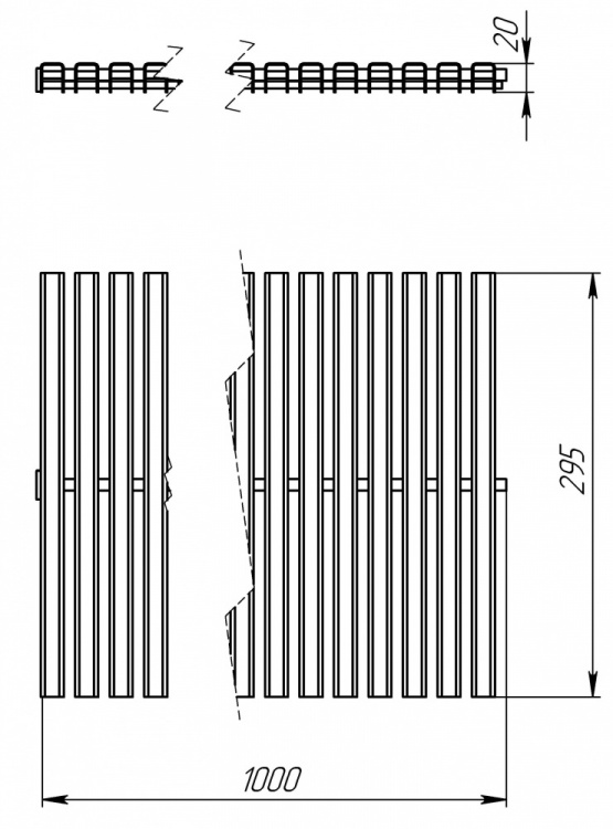 Переливная решетка поперечная, гибкая шир.295 мм (AISI 316L)  АС 02.340/L 