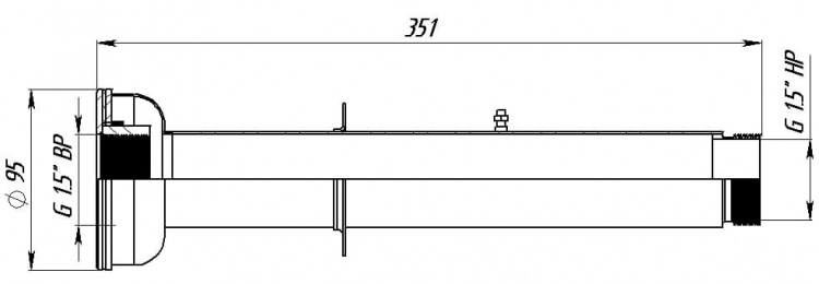 Стеновой проход 1,5" 350 мм под плёнку (AISI 316L)  АС 13.100/L 